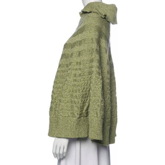 St. John Sport Wool Blend Mockneck Poncho Sweater Cable Knit Green Small - Picture 3 of 12